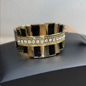 Swag Gold and Black Clamper Bracelet with Crystal Accents